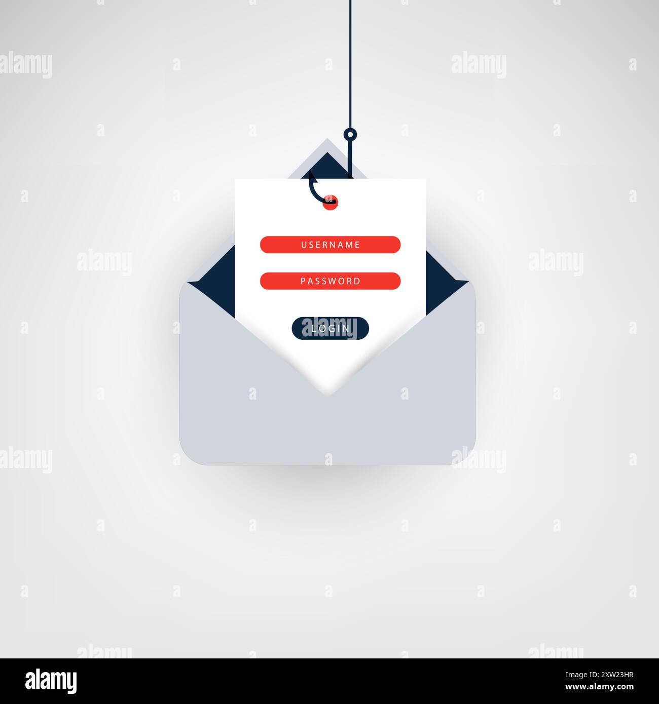Internet-Phishing, Account-Hacking-Versuch durch böswillige E-Mails – Hacker-Aktivität, Datendiebstahl, gehackt, gestohlene Anmeldedaten und Passwort, Cyber CRIM Stock Vektor