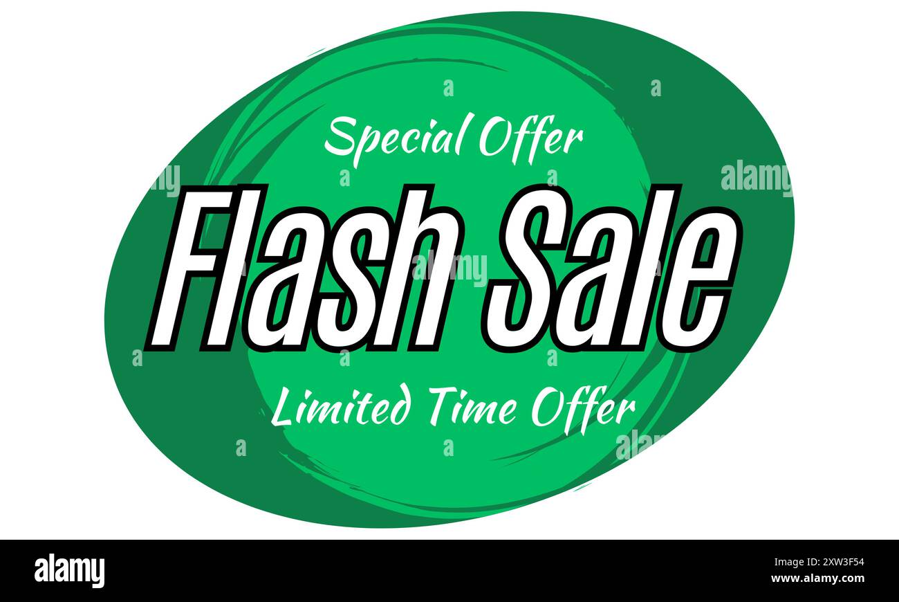 Flash Sale Werbeetiketten Vorlagen Flash Sale auf ovaler Form. Sonderangebot, jetzt shoppen Werbewebsite-Banner auf grünem Hintergrund Stock Vektor