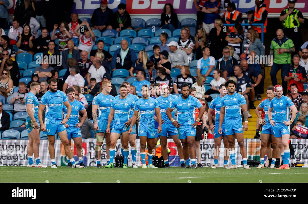 St Helens sieht beim Spiel der Betfred Super League in Elland Road, Leeds, niedergeschlagen aus. Bilddatum: Samstag, 17. August 2024. Stockfoto