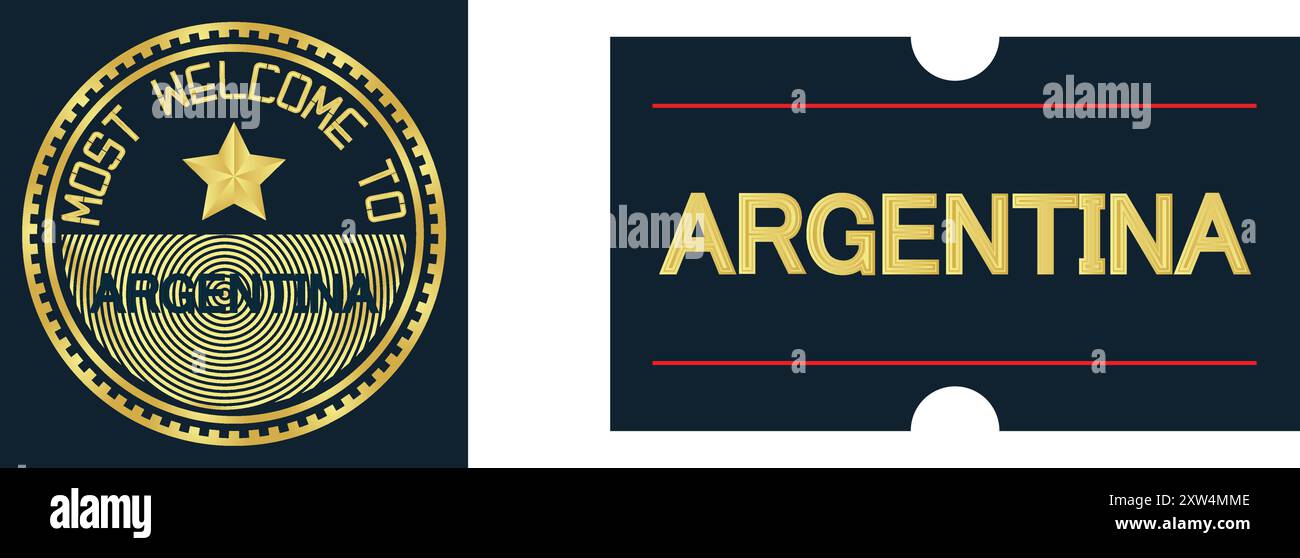 Willkommen Argentinien Stempelsiegel und Aufkleber, Vektorillustration abstraktes bearbeitbares Bild Stock Vektor