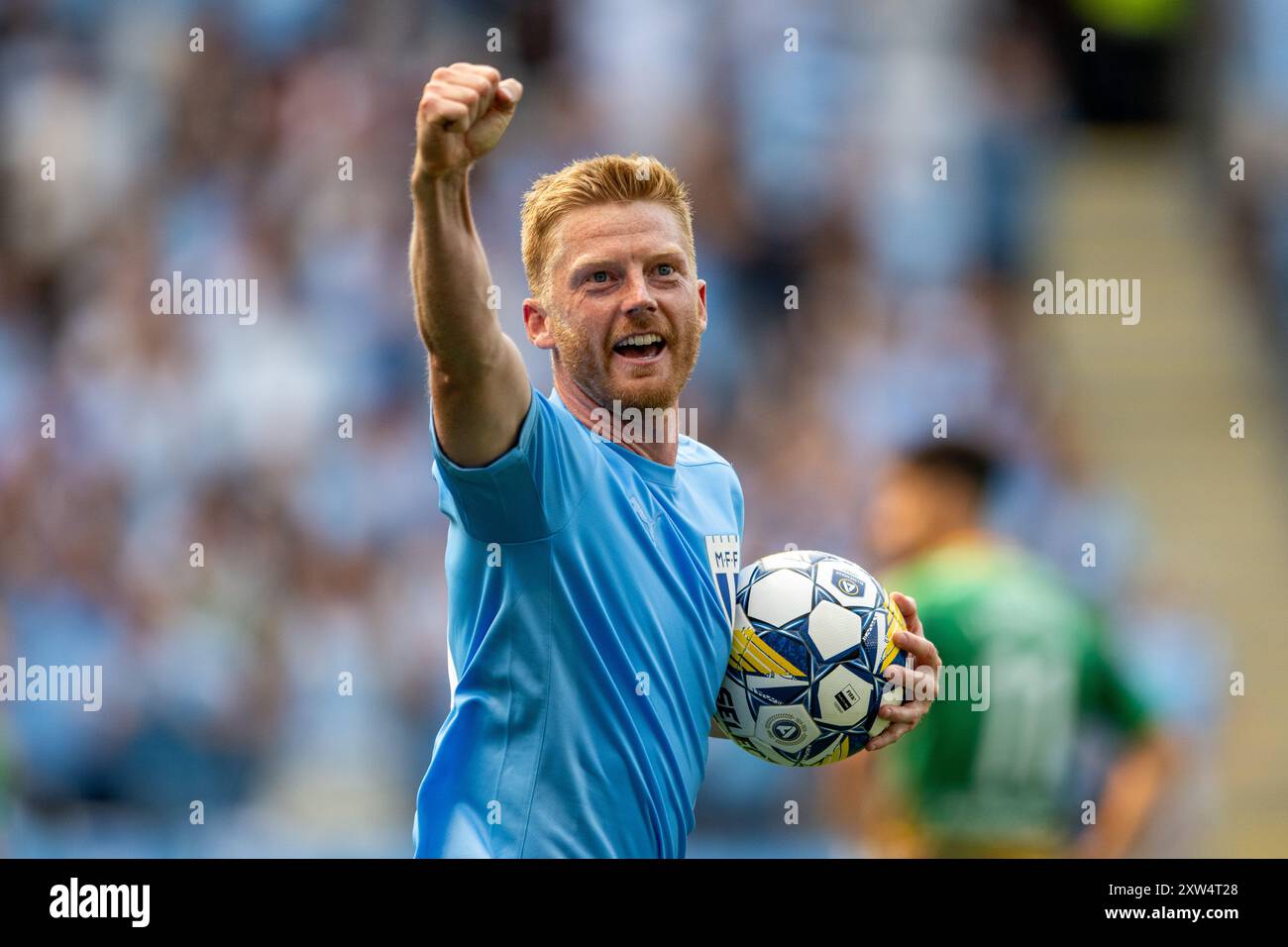 Malmoe, Schweden. August 2024. Anders Christiansen (10) von Malmoe FF gleicht 1-1 während des Allsvenskan-Spiels zwischen Malmoe FF und IFK Norrkoping im Eleda Stadion in Malmoe aus. Quelle: Gonzales Photo/Alamy Live News Stockfoto