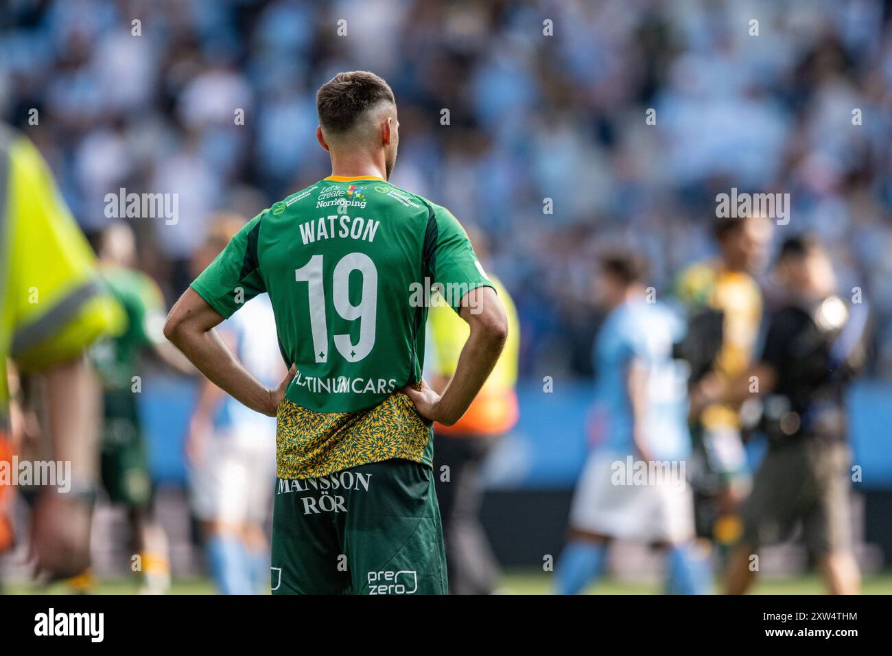 Malmoe, Schweden. August 2024. Max Watson (19) von IFK Norrkoping nach dem Allsvenskan-Spiel zwischen Malmoe FF und IFK Norrkoping im Eleda Stadion in Malmoe. Quelle: Gonzales Photo/Alamy Live News Stockfoto