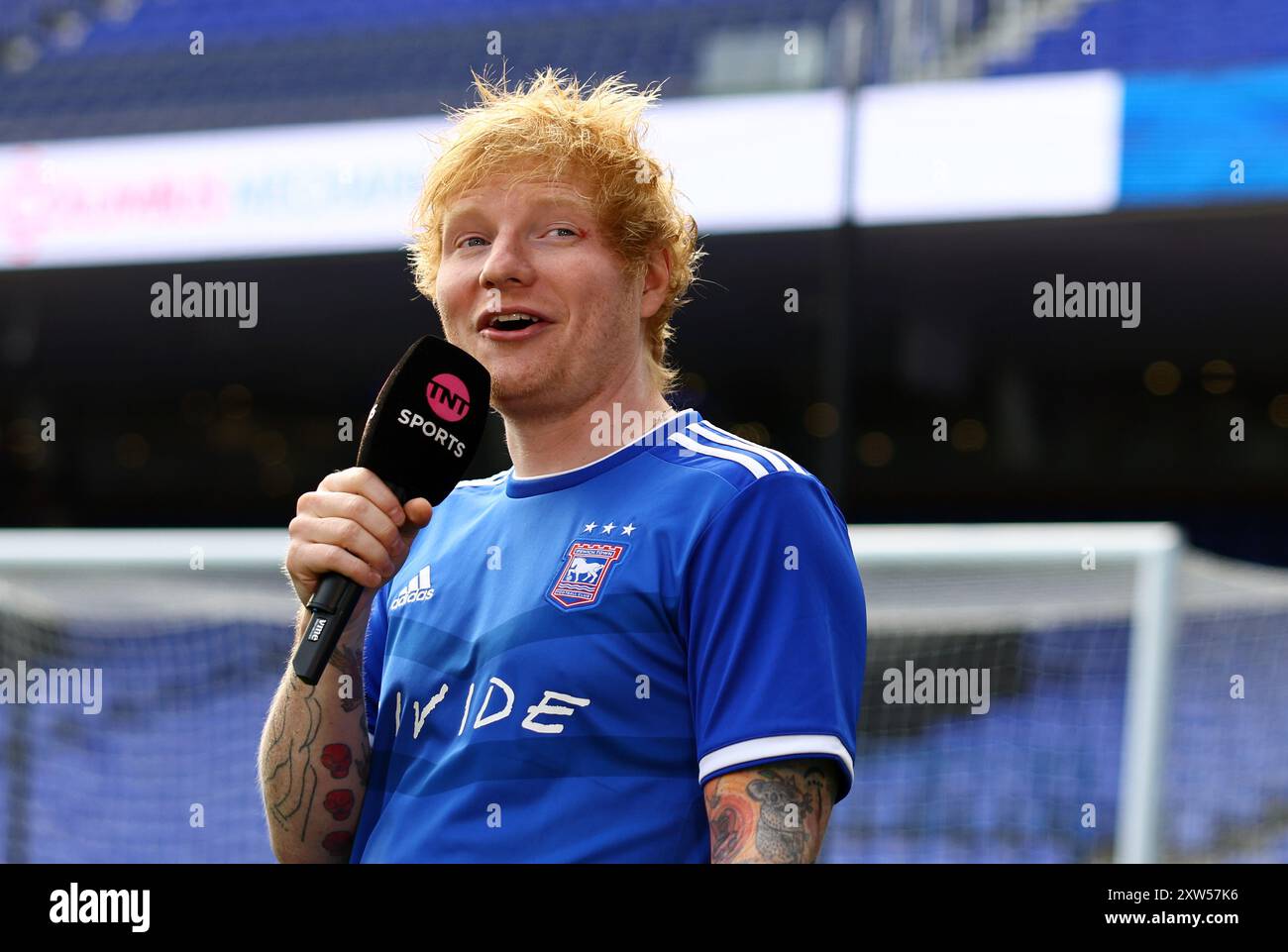 Ipswich, Großbritannien. August 2024. Sänger Ed Sheeran während des Premier League-Spiels in Portman Road, Ipswich. Der Bildnachweis sollte lauten: David Klein/Sportimage Credit: Sportimage Ltd/Alamy Live News Stockfoto