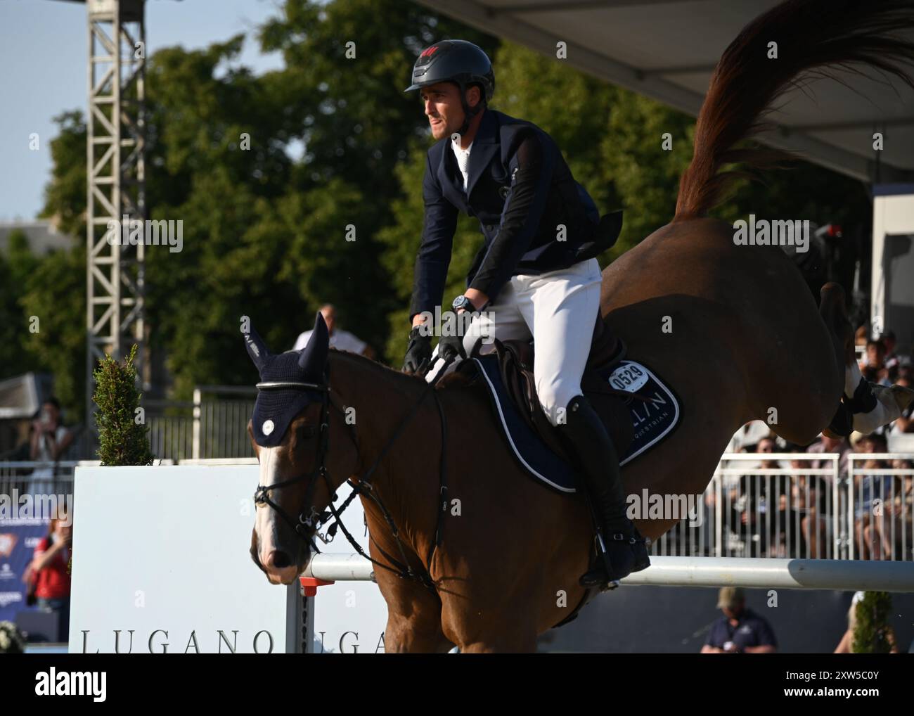 LONDON, GROSSBRITANNIEN. August 2024. Olivier Philippaerts absolvierte beim LGCT London 2024 ist die zweite Runde der Einzelqualifikation für die GCL of London in London, Großbritannien. (Quelle: Siehe Li/Picture Capital/Alamy Live News Stockfoto