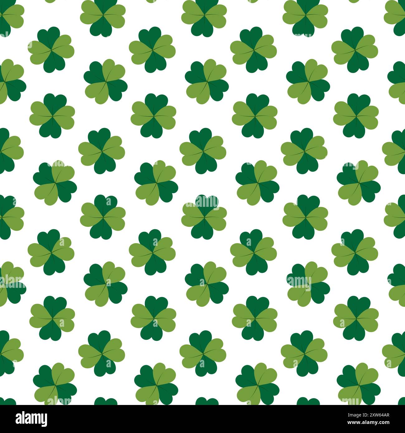 Quatrefoil Klee hinterlässt nahtloses Muster auf weiß isoliert. Glückssymbol in einfarbigem Grün. St. Patrick Gruß oder Einladungen Tapeten Design Konzept isoliert auf weißer Vektor-Illustration Stock Vektor