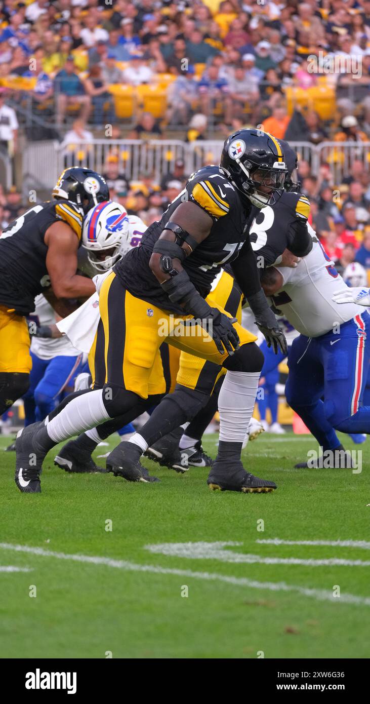 17. August 2024: Broderick Jones #77 beim Spiel Steelers vs Bills in Pittsburgh, PA. Jason Pohuski/CSM Stockfoto