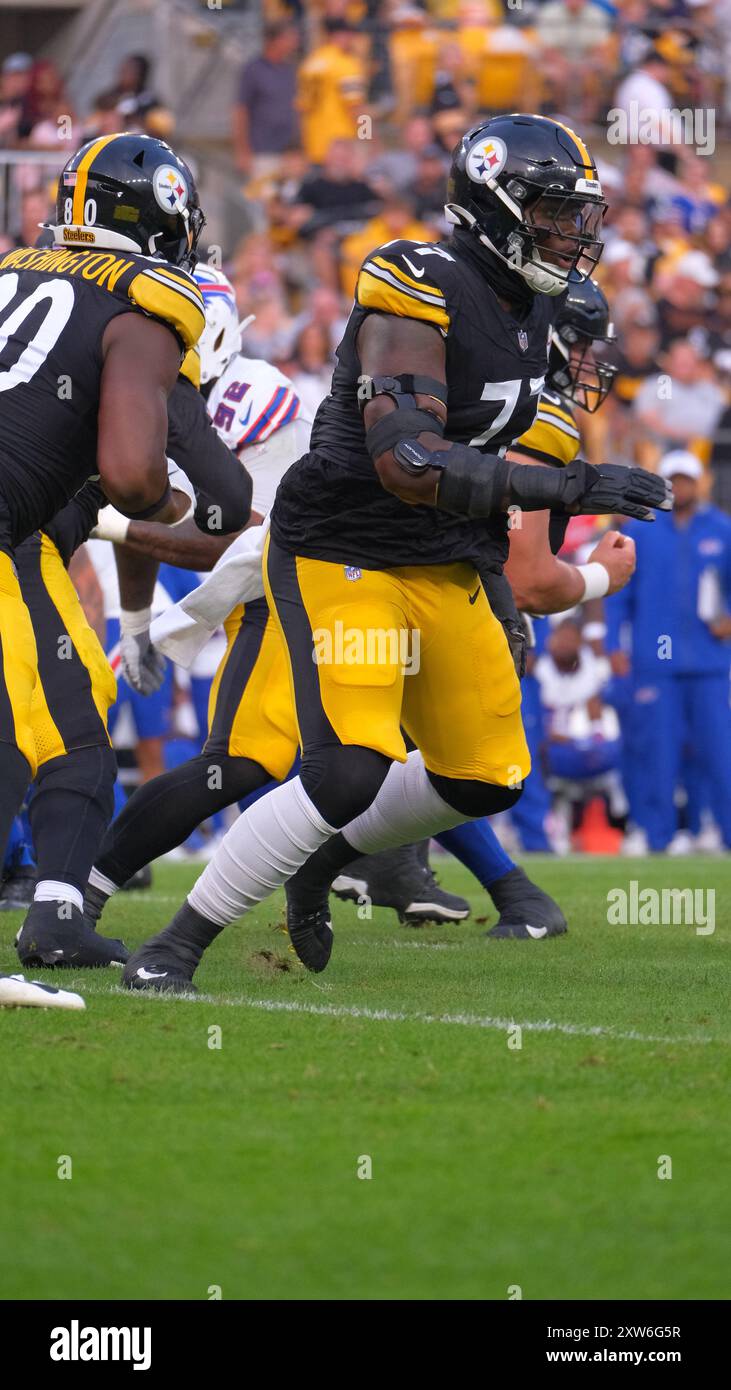 17. August 2024: Broderick Jones #77 beim Spiel Steelers vs Bills in Pittsburgh, PA. Jason Pohuski/CSM Stockfoto