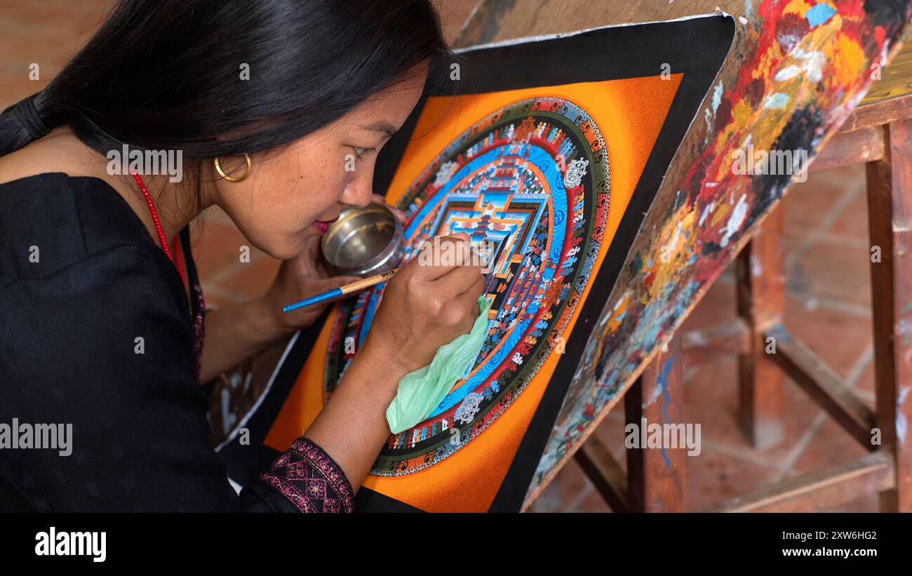 Thangka-Künstler, Bhaktapur Stockfoto