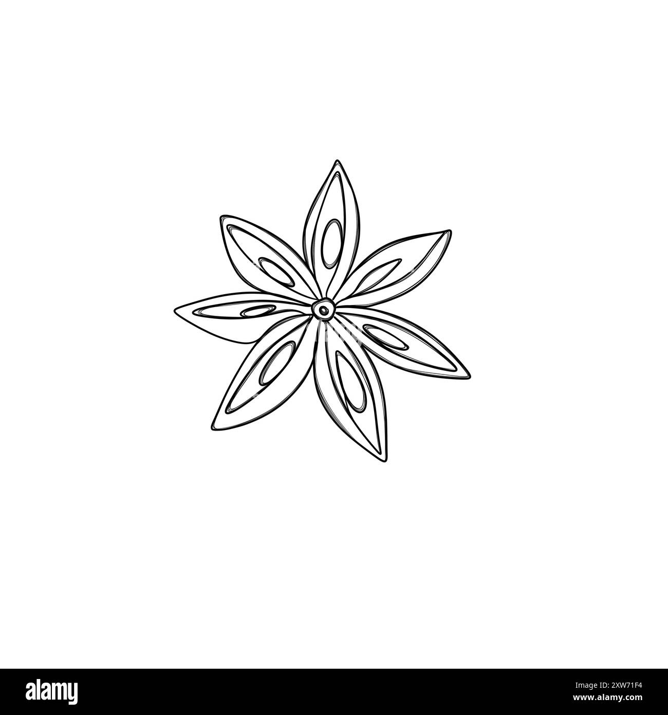 Einzelne chinesische Sternanissamen-Freihand-Skizzenvorlage für Herbstaufkleber Stockfoto