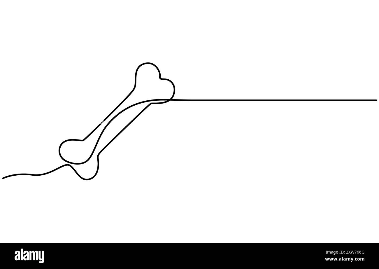 Durchgehende einzeilige Zeichnung der Bone-Bone-Line-Art-Vektor-Illustration. Linienart des Hundeknochens. Stock Vektor