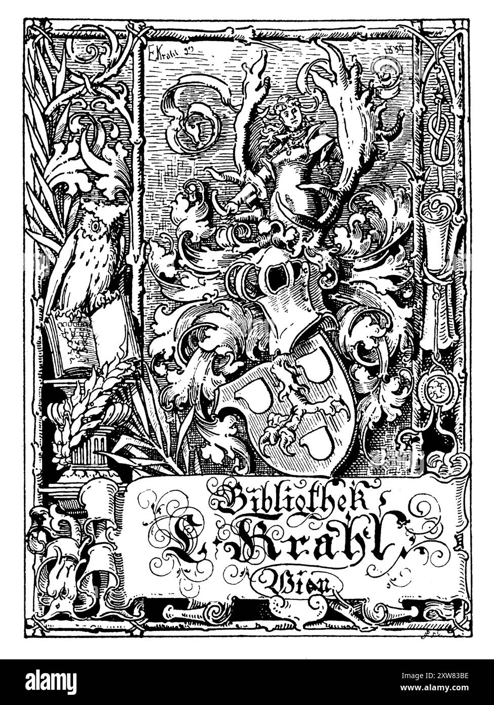 1889 Wappenheft für L Krahl von Wien des österreichischen Malers Ernst August Krahl Stockfoto