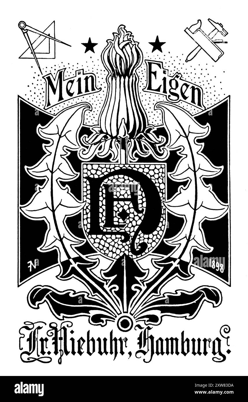 1897 persönliche Heftplatte des deutschen Künstlers Franz Niebuhr aus Hamburg Stockfoto