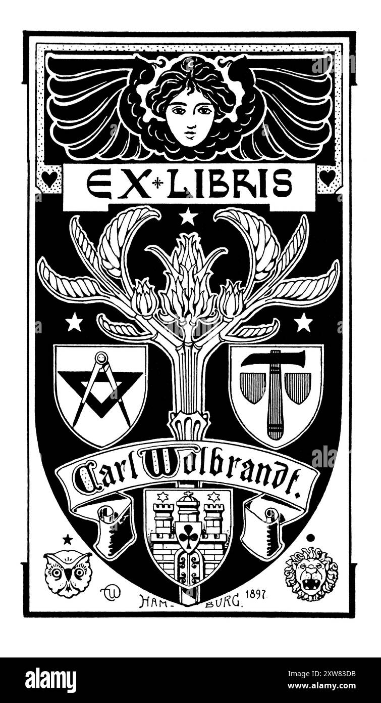 1897 persönliche Wappenbroschüre des deutschen Künstlers Carl Wolbrandt aus Hamburg Stockfoto