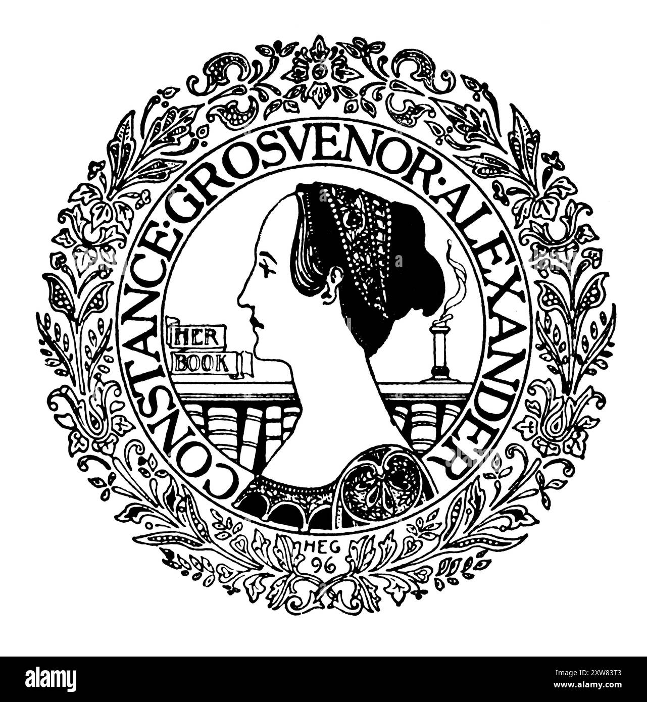 1896 Buchplatte mit weiblichem Porträt für den US-amerikanischen Schriftsteller Constance Grosvenor Alexander von Harry Eldredge Goodhue aus Boston Stockfoto