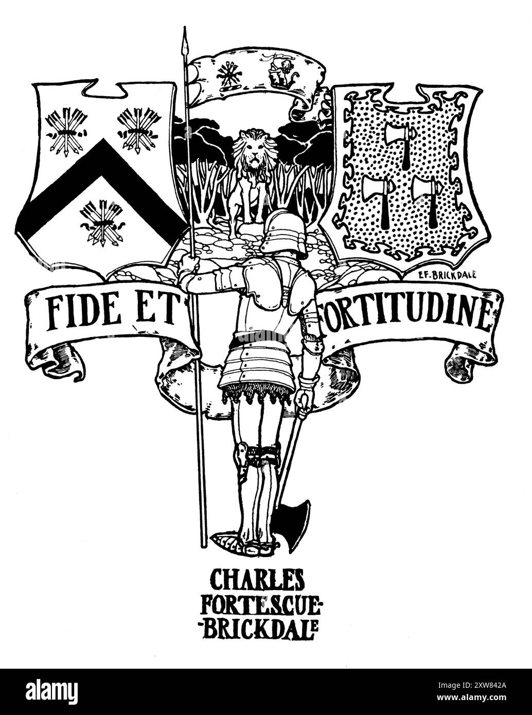 1898 heraldische ritterliche Heftplatte für Charles Fortescue Brickdale von der Künstlerin Eleanor Fortescue-Brickdale Stockfoto