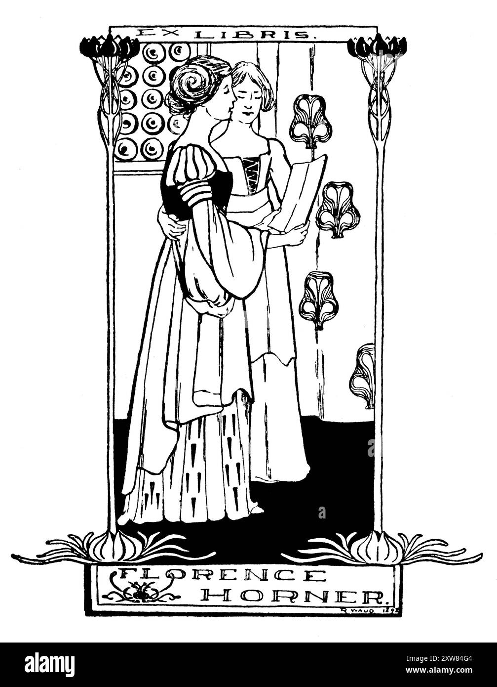 1898 zwei Mädchen, die einen Lesebuch für Florence Horner lesen, entworfen vom Illustrator Louis Reginald Waud Stockfoto