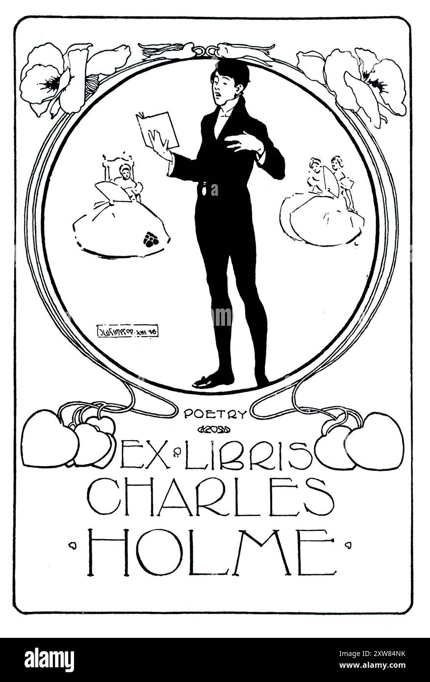 1896 Heftplatte für den Journalisten und Kunstkritiker Charles Holme, entworfen vom schottischen Designer und Porträtmaler Joseph W. Simpsonson Stockfoto