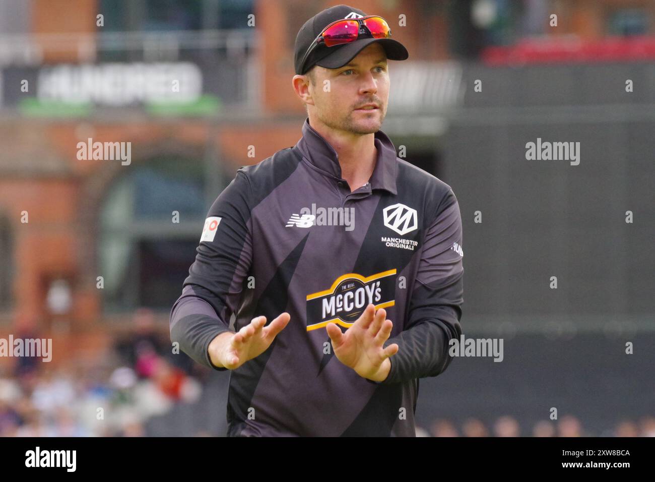 Manchester, England, 10. August 2021. Colin Munro spielte für Manchester Originals gegen London Spirit in the Hundred in Old Trafford. Quelle: Colin Edwards. Stockfoto