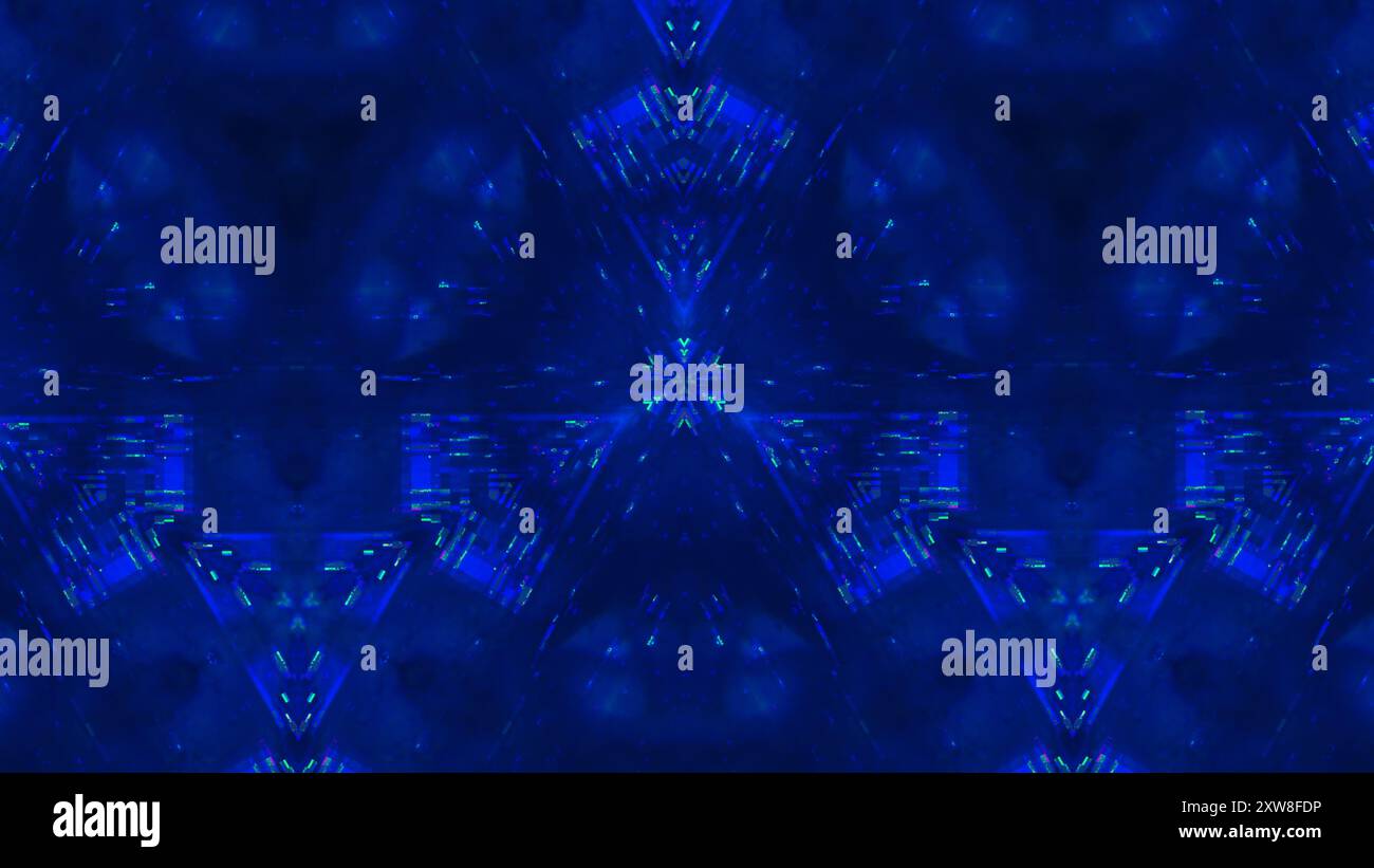 Abstrakte blaue fraktale Kunstwerke komplizierte symmetrische Muster lebendige geometrische Designs Kunst Illustration Hintergrund. Stockfoto