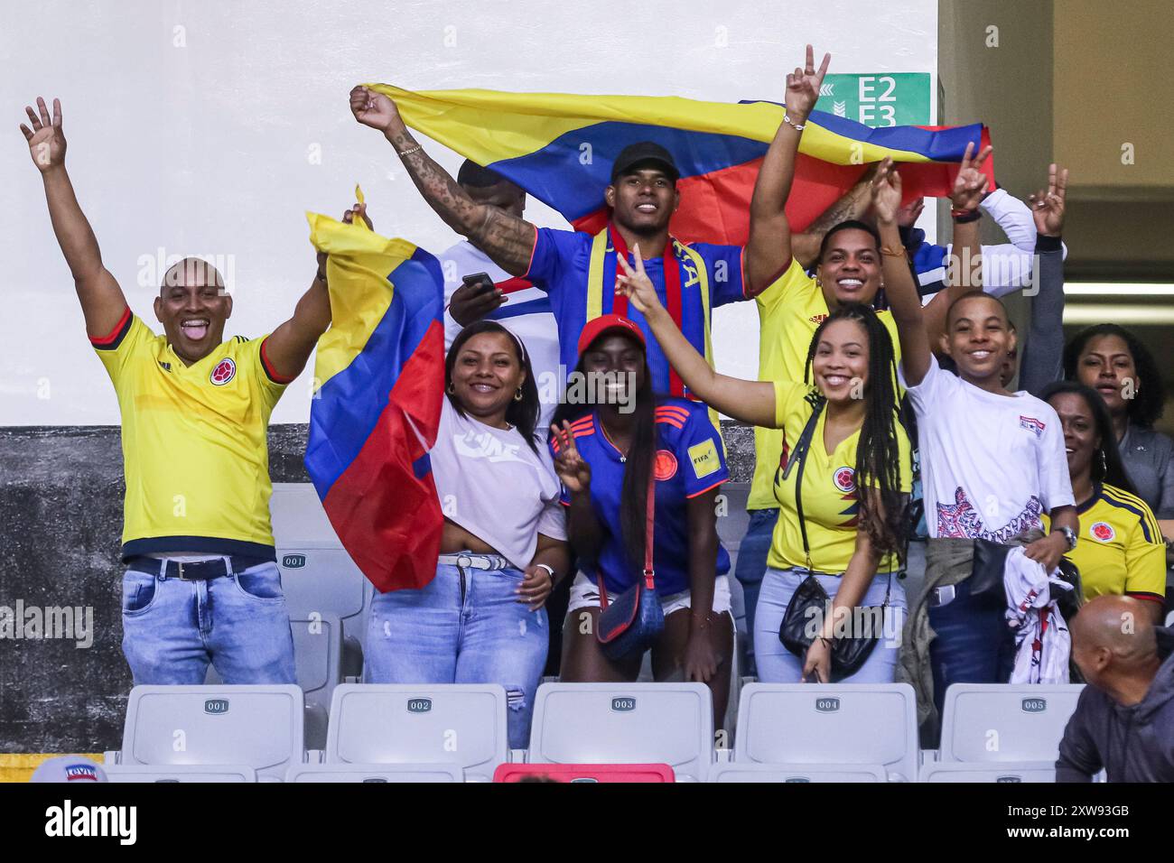 Kolumbianische Fans beim FIFA U-20-Frauen-Weltmeisterschaft Costa Rica Spiel Kolumbien gegen Neuseeland am 16. August 2022. (Foto: Martín Fonseca/Latin Sports Stockfoto