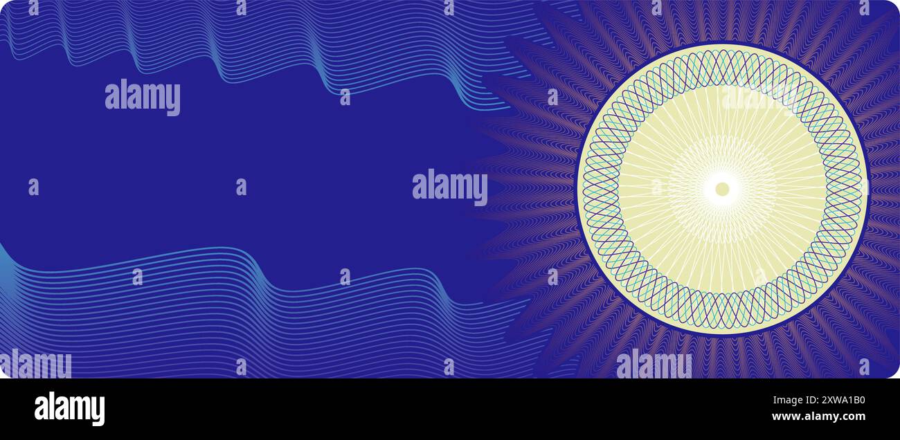 Blaue Bannervorlage im Guillochierstil. Leerer Retro-Hintergrund Stock Vektor