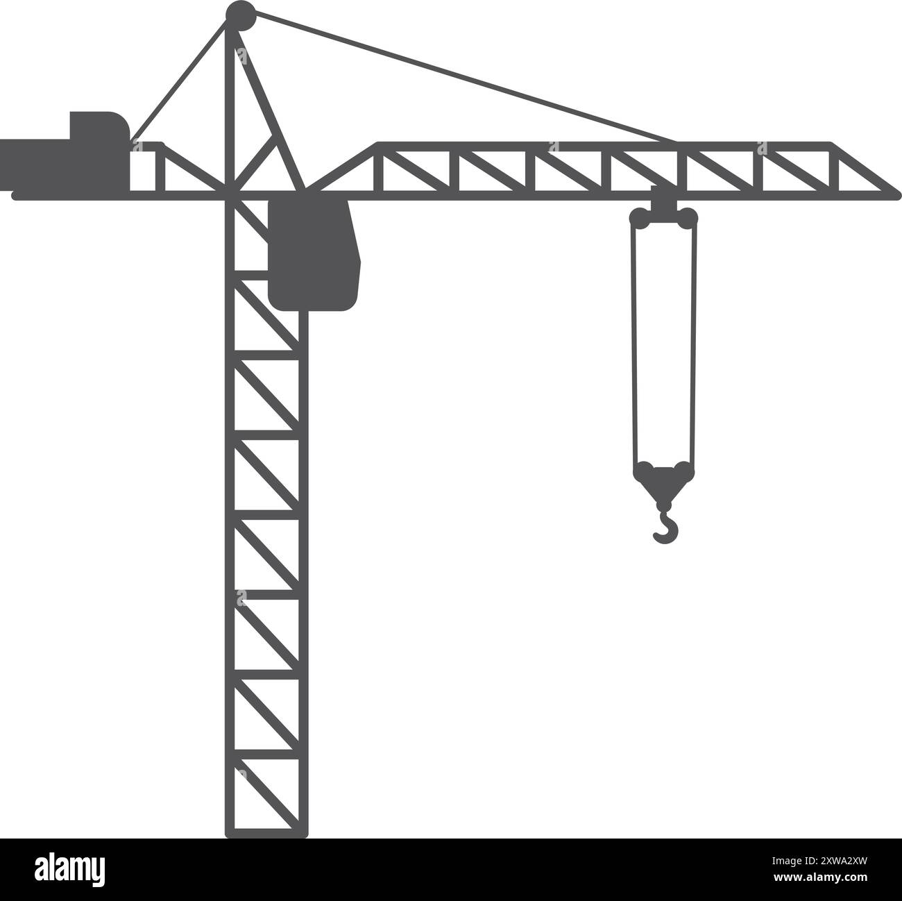 Schwarze Silhouette des Hubkrans. Industrielle Baumaschinen Stock Vektor