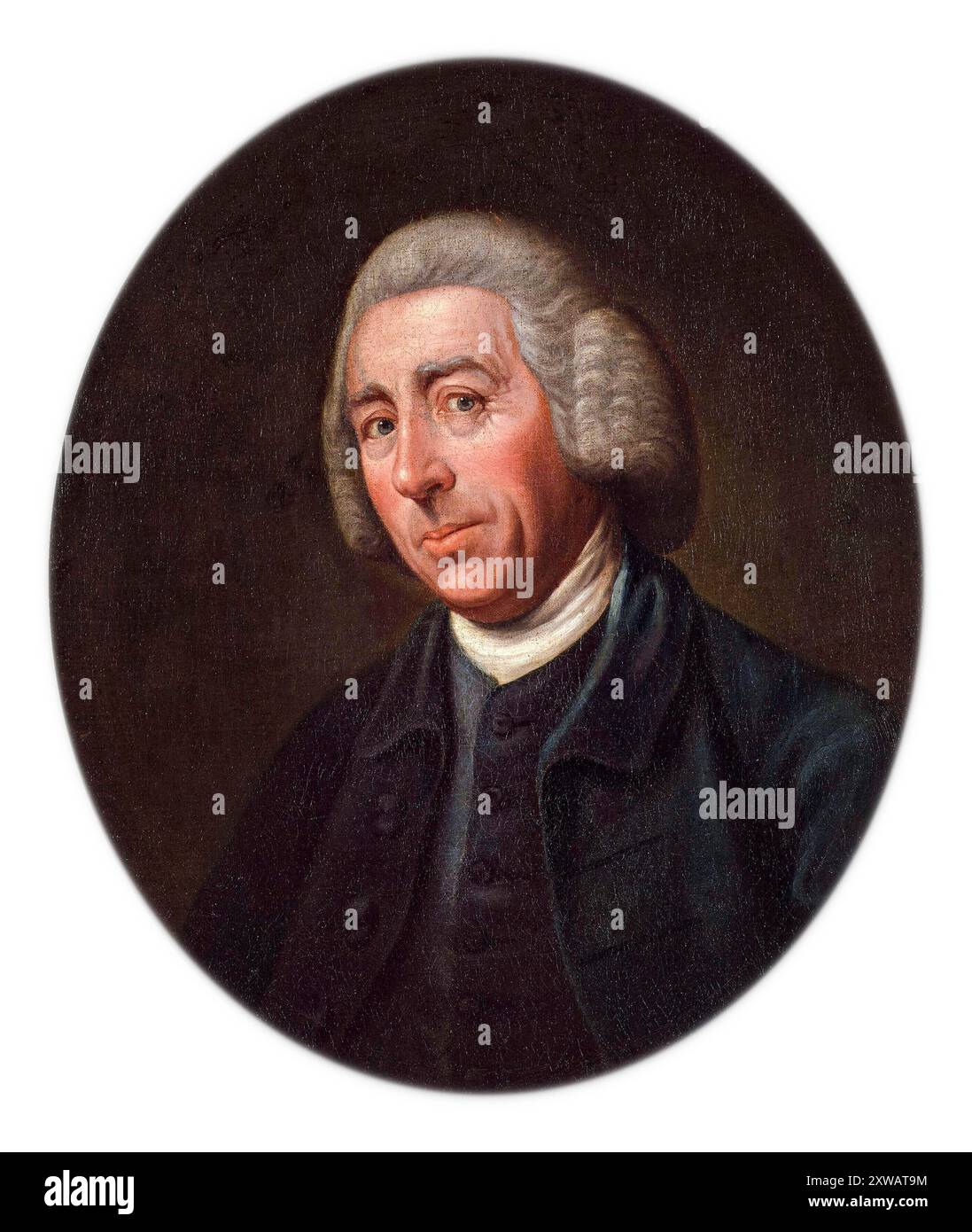 Capability Brown (Lancelot 'Capability' Brown) (1716-1783) ein bekannter englischer Gärtner und Landschaftsarchitekt, der über 170 Gärten rund um die schönsten Landhäuser und Landgüter Großbritanniens entwarf. Porträt nach einem Original1773 Porträt des englischen Malers Nathaniel Dance-Holland (1735–1811) gemalt um 1778, Künstler unbekannt. Stockfoto