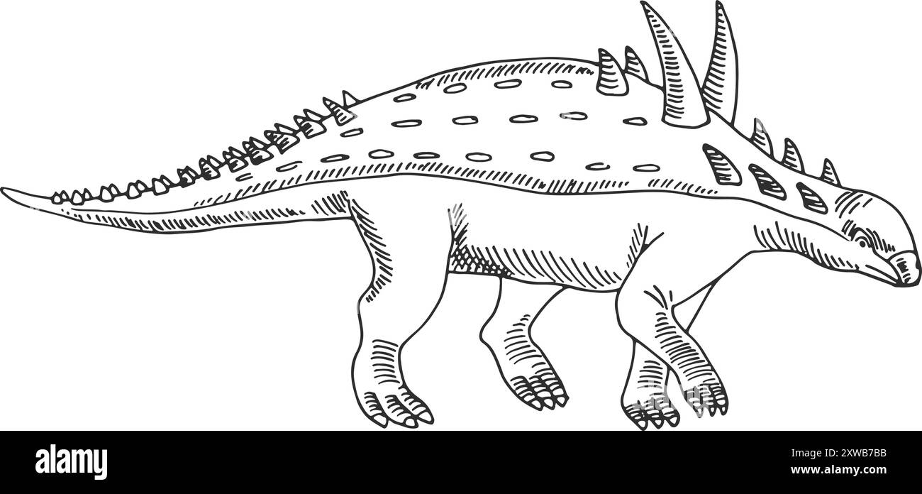 Euoplocephalus-Zeichnung. Alte Reptilienskizze. Prähistorisches Tier Stock Vektor