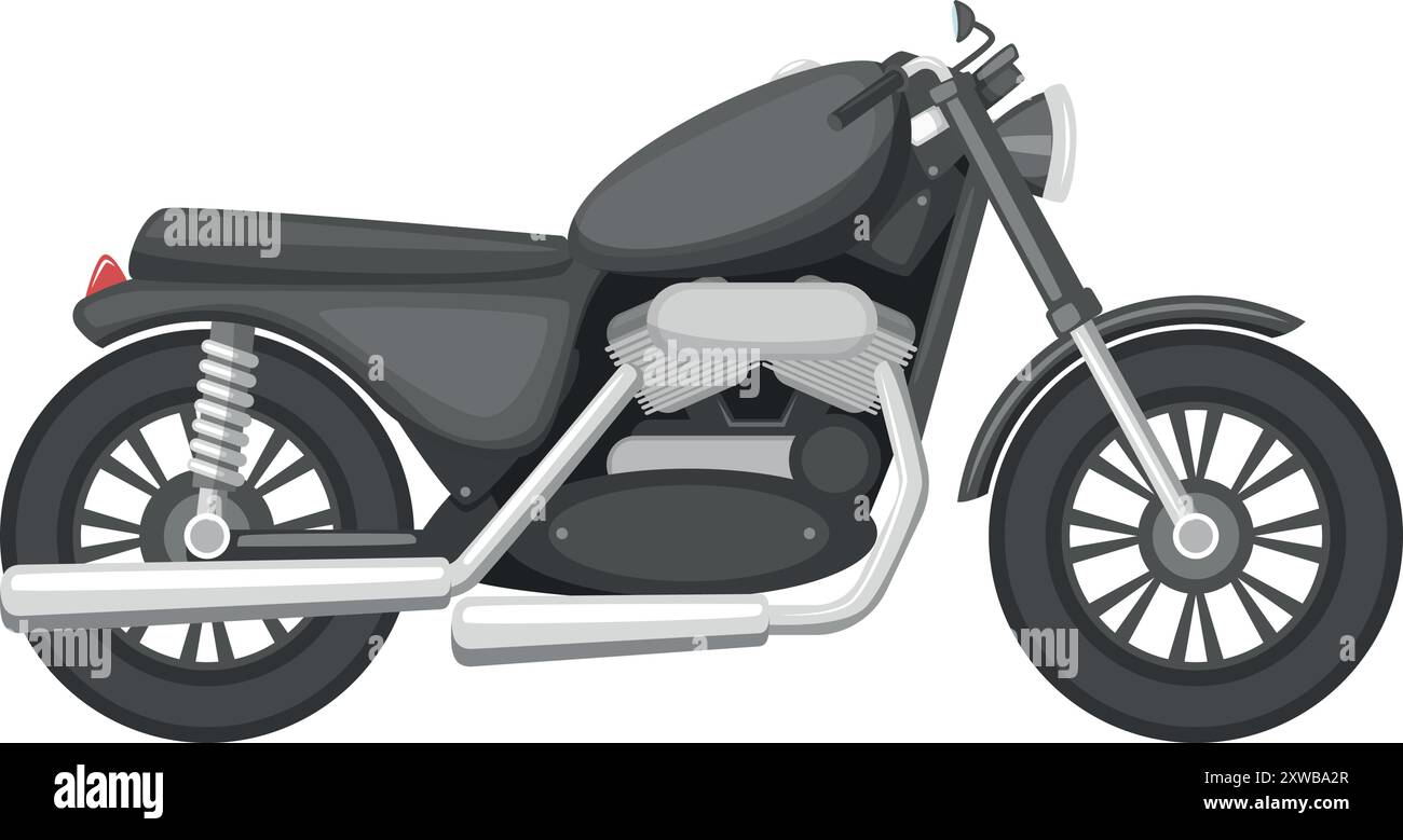 Cruiser Motorrad Cartoon Transport. Seitenansicht des Motorrads Stock Vektor