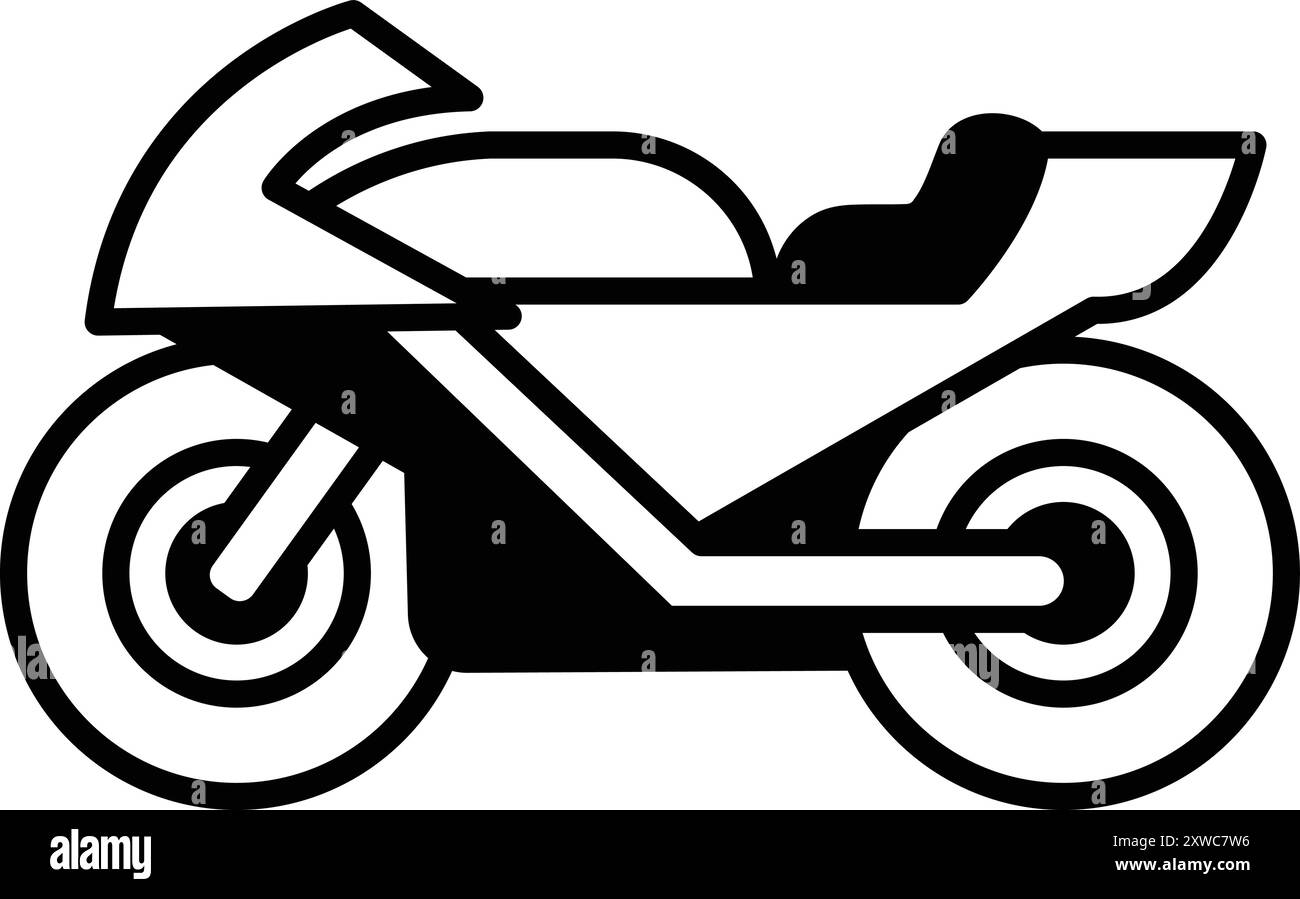 Ein schwarz-weißes Motorrad mit weißem Sitz. Das Motorrad ist ein Symbol für Freiheit und Abenteuer Stock Vektor