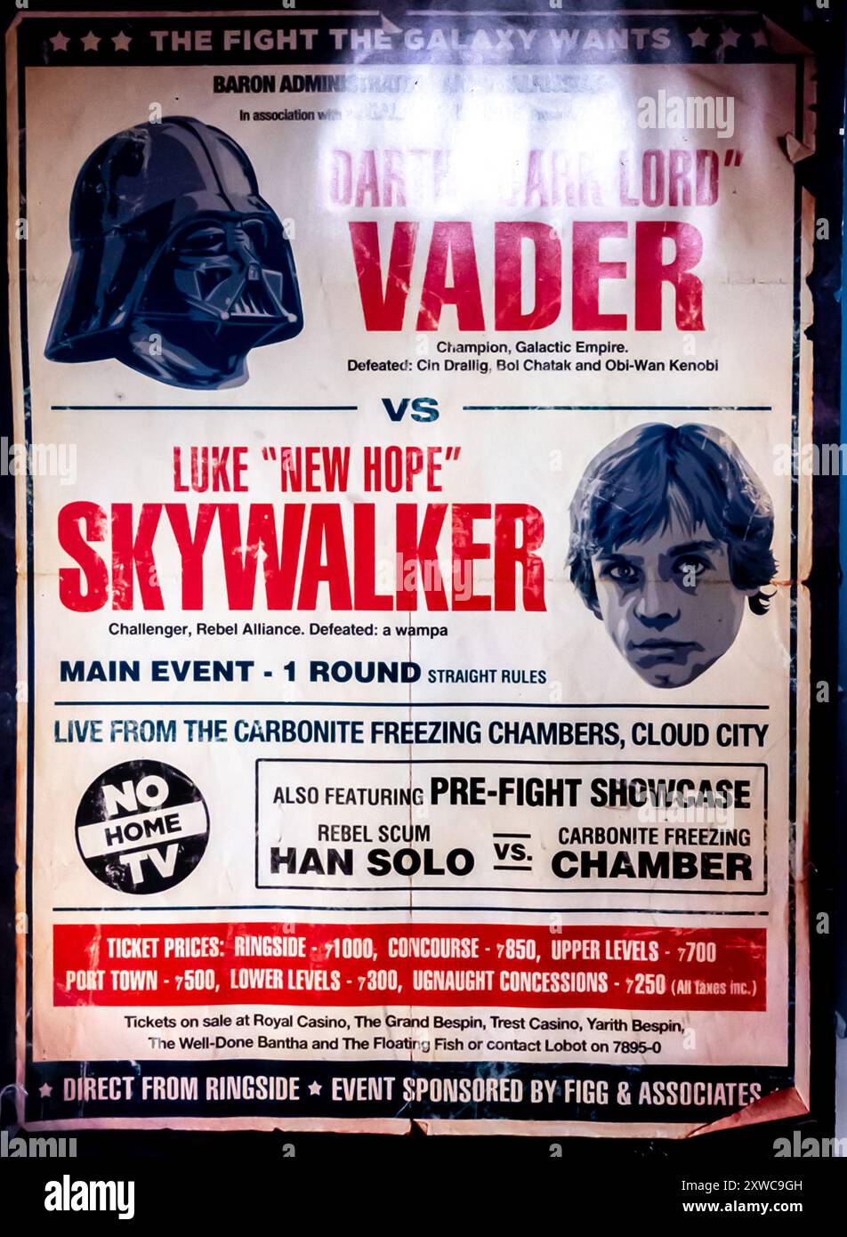 Star Wars Boxkampf-Poster – Darth Vader gegen Luke New Hope Skywalker Stockfoto