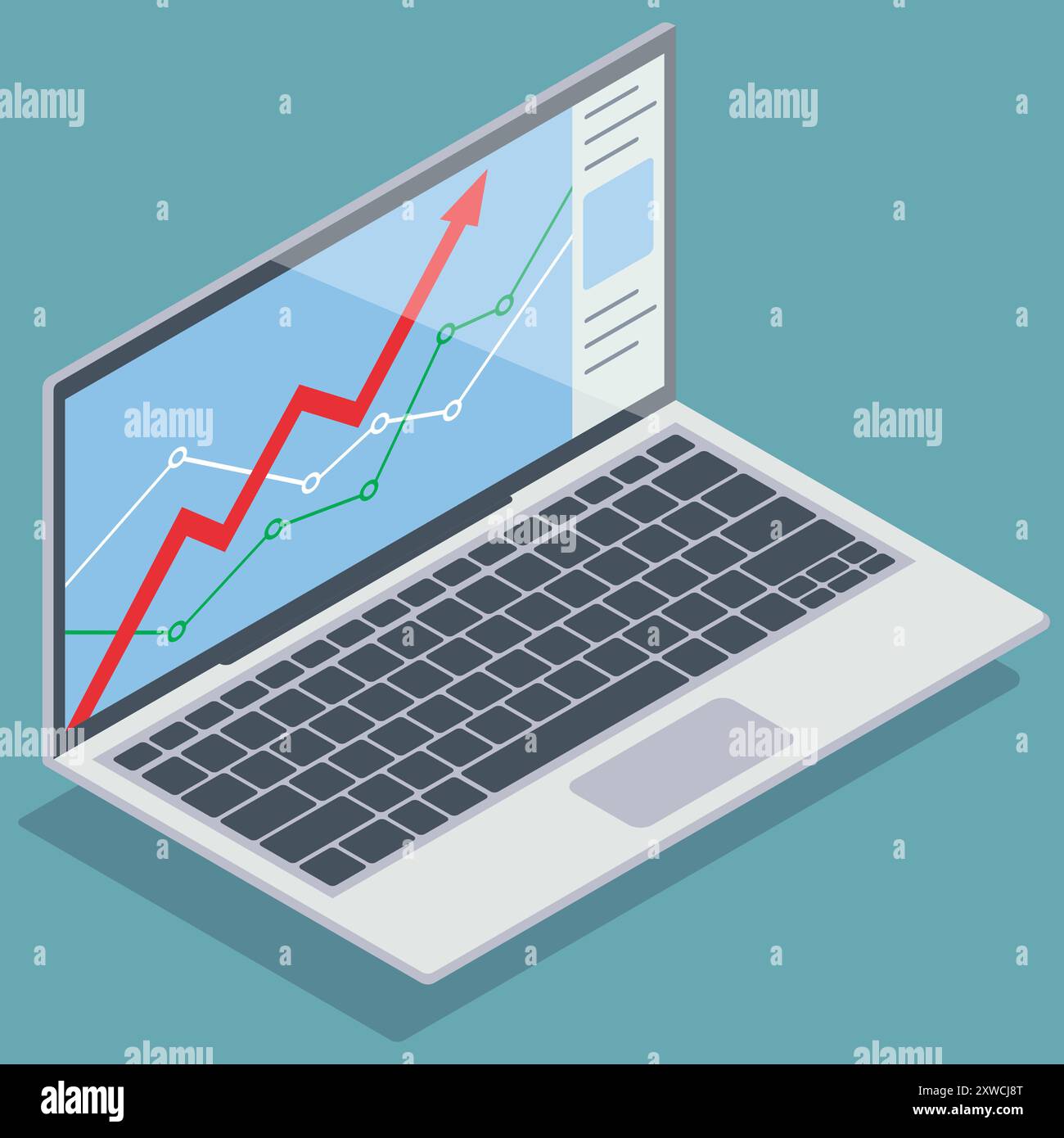 Konzept des Büroarbeitsplatzes. Isometrisches Notebook. Vektorabbildung. Eps 10. Stock Vektor