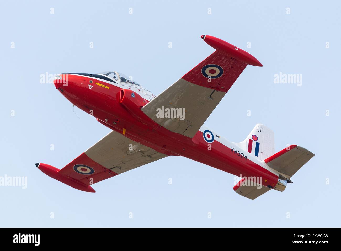 BAC Jet Provost T5 XW324 Ex-Militärjet-Trainer startet vom Flughafen London Southend, um auf einer anderen Flugschau zu zeigen. Ehemaliges RAF-Flugzeug Stockfoto