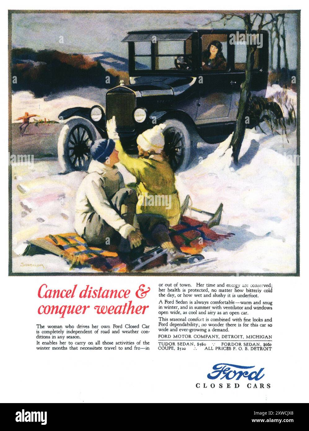 1925 Werbung für Ford Closed Car Stockfoto