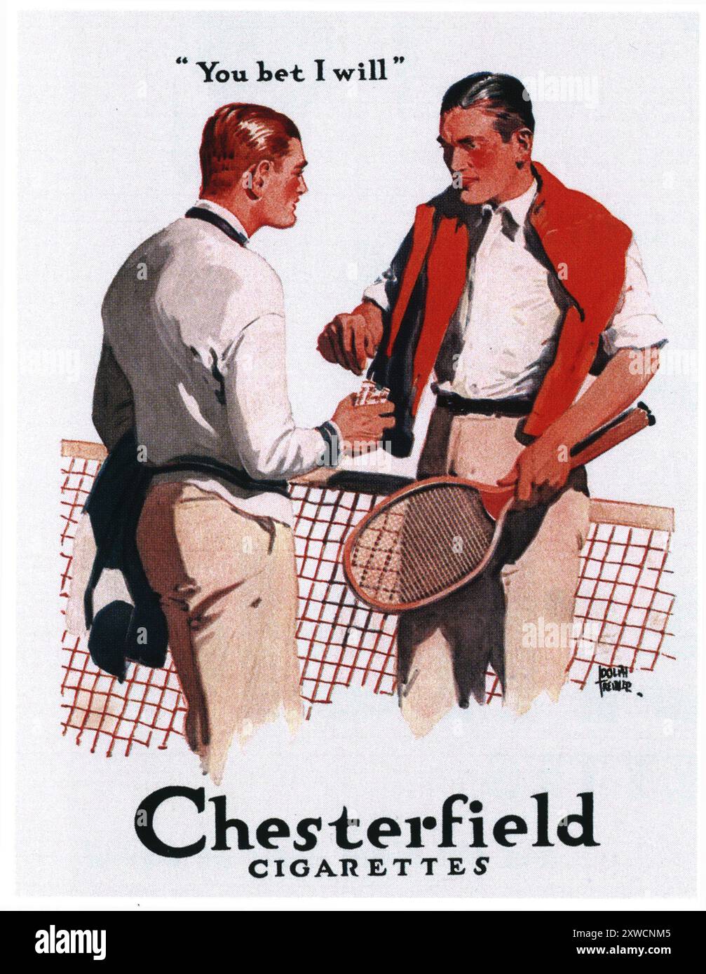 1926 Chesterfield Zigaretten Werbung - "du wette, ich werde!" - Adolph Treidler Illustration Stockfoto