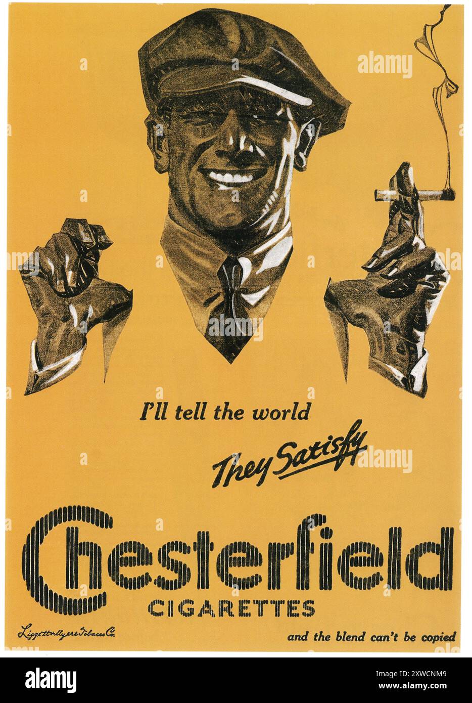 1921 Chesterfield Zigarettenwerbung Stockfoto