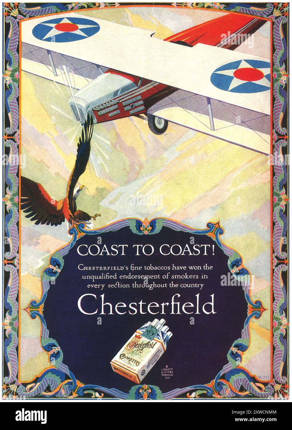 1926 Chesterfield Zigaretten Werbung Stockfoto