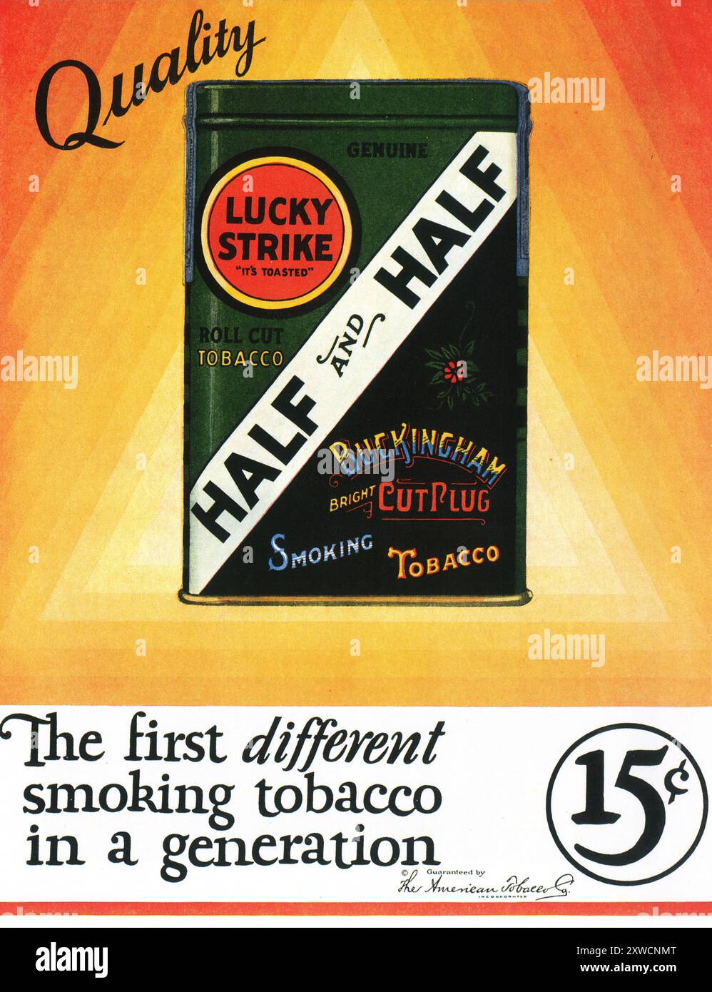 1927 Lucky Strike halb und halb Tabakwerbung Stockfoto