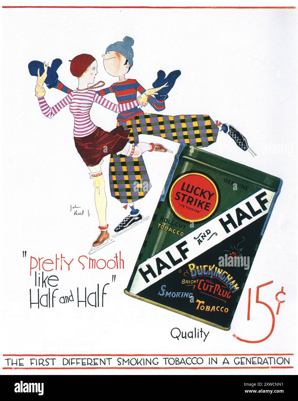1927 Lucky Strike Half and Half Tobacco Ad - John Held Jr. Illustration Stockfoto