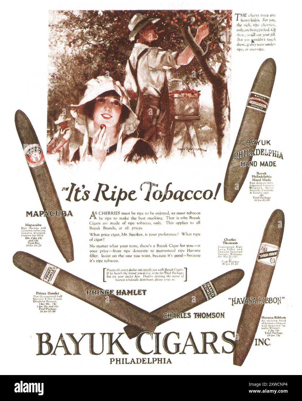 1925 Bayuk Zigarren Werbung Stockfoto