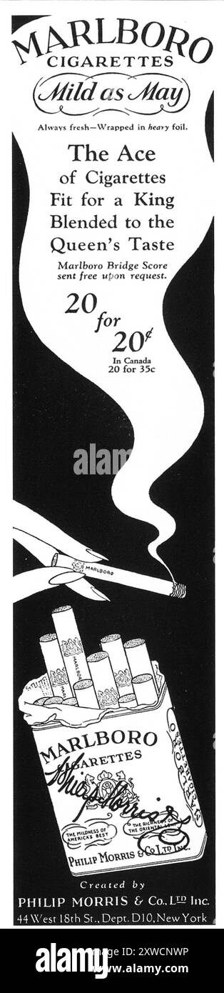1927 Marlboro Zigarettenwerbung – „mild wie Mai“ Stockfoto
