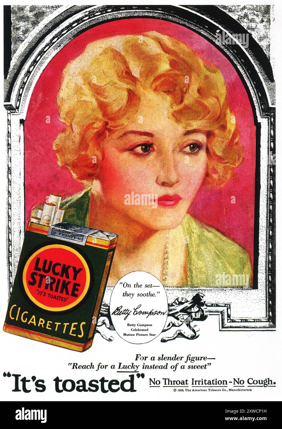 1929 Lucky Strike Zigaretten Werbung mit Betty Compson Stockfoto
