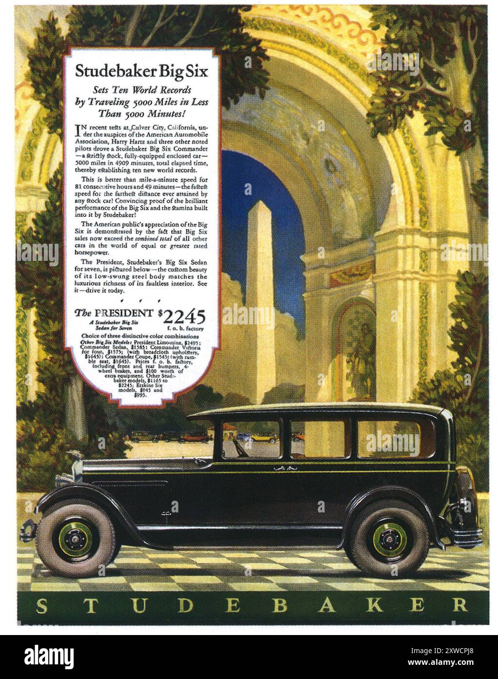 1927 Studebaker, Der Präsident-Car-Werbespot Stockfoto