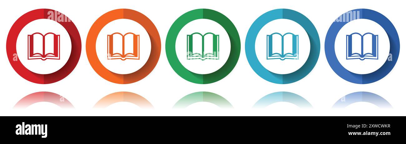Büchervektorsymbole, flaches Symbolset für Logo-Design, Webdesign und mobile Anwendungen, bunte Webbutton-Sammlung in eps 10 Stock Vektor