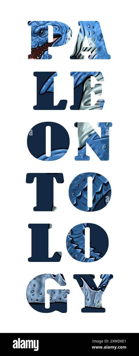 TEXTPALÄONTOLOGIE. Dekorative Schriftart mit Dinosaurier-Silhouetten. Stockfoto