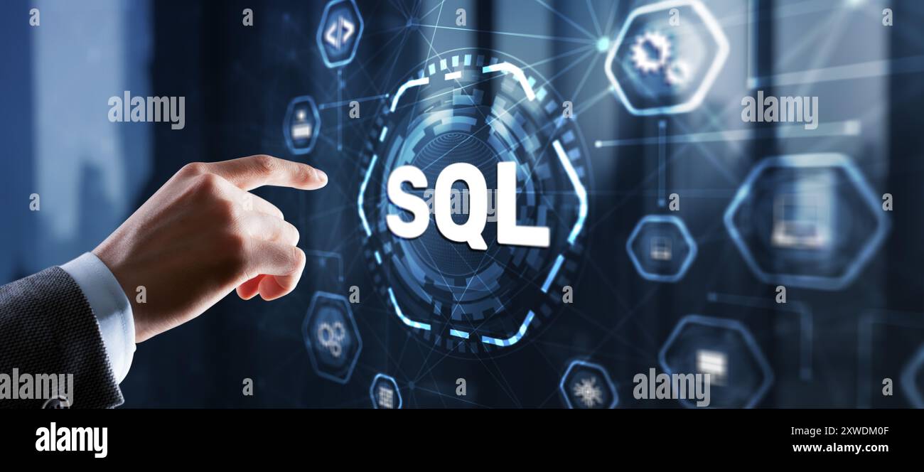 SQL Structured Query Language. Technologiekonzept. Symbol virtueller Bildschirm Stockfoto