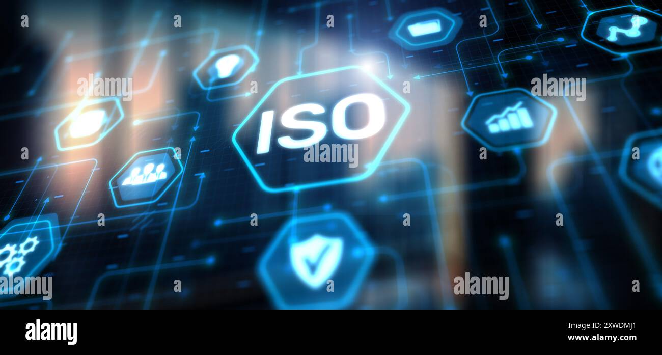 Qualitätskontrollkonzept nach ISO-Normen. Garantieleistung Stockfoto