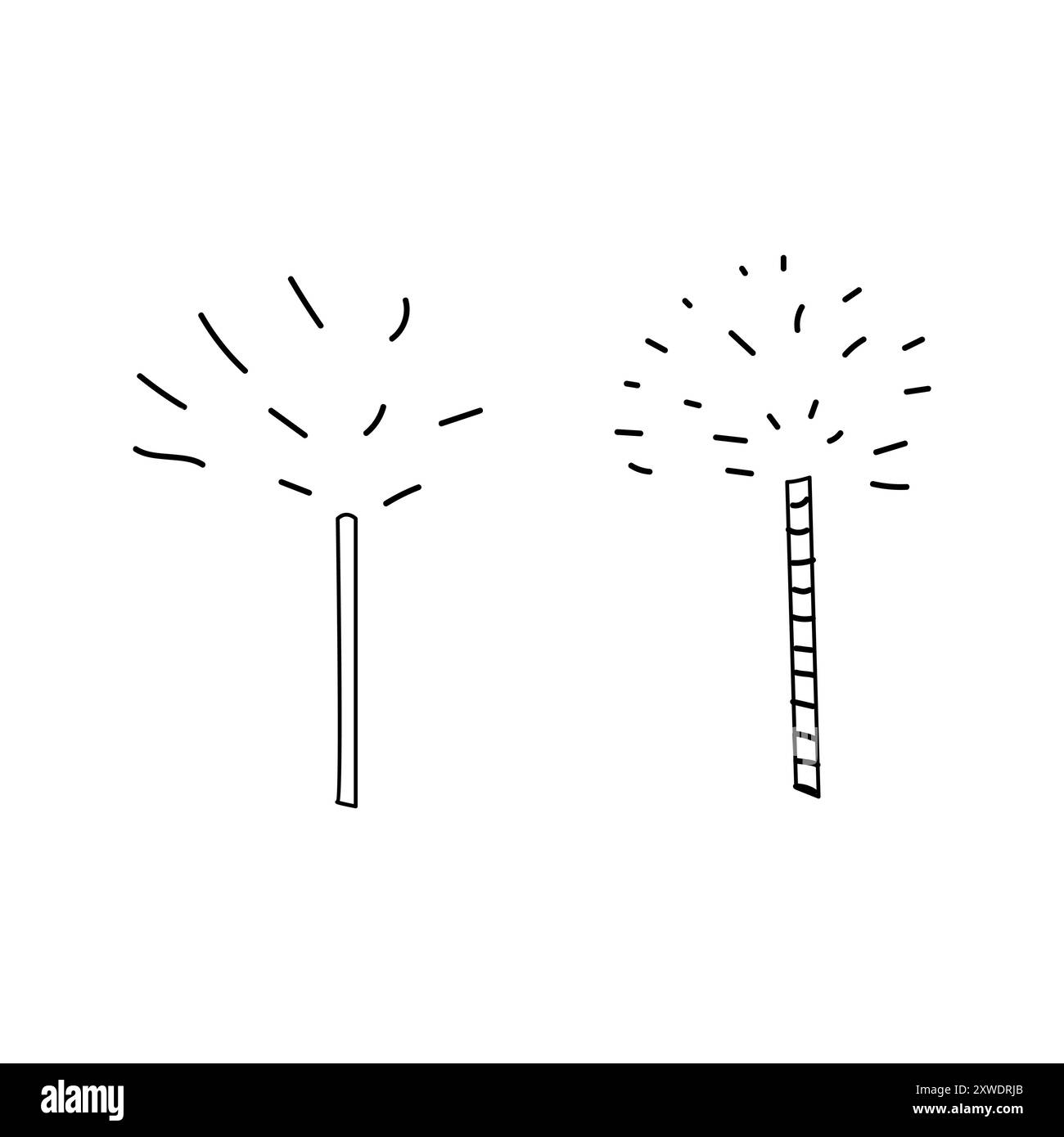 Vektorsymbole für Doodle-Wunderfunkler werden isoliert gesetzt. Handgezeichnete Abbildung. Skizzieren Sie Feuerwerk oder Funkeln. Stock Vektor