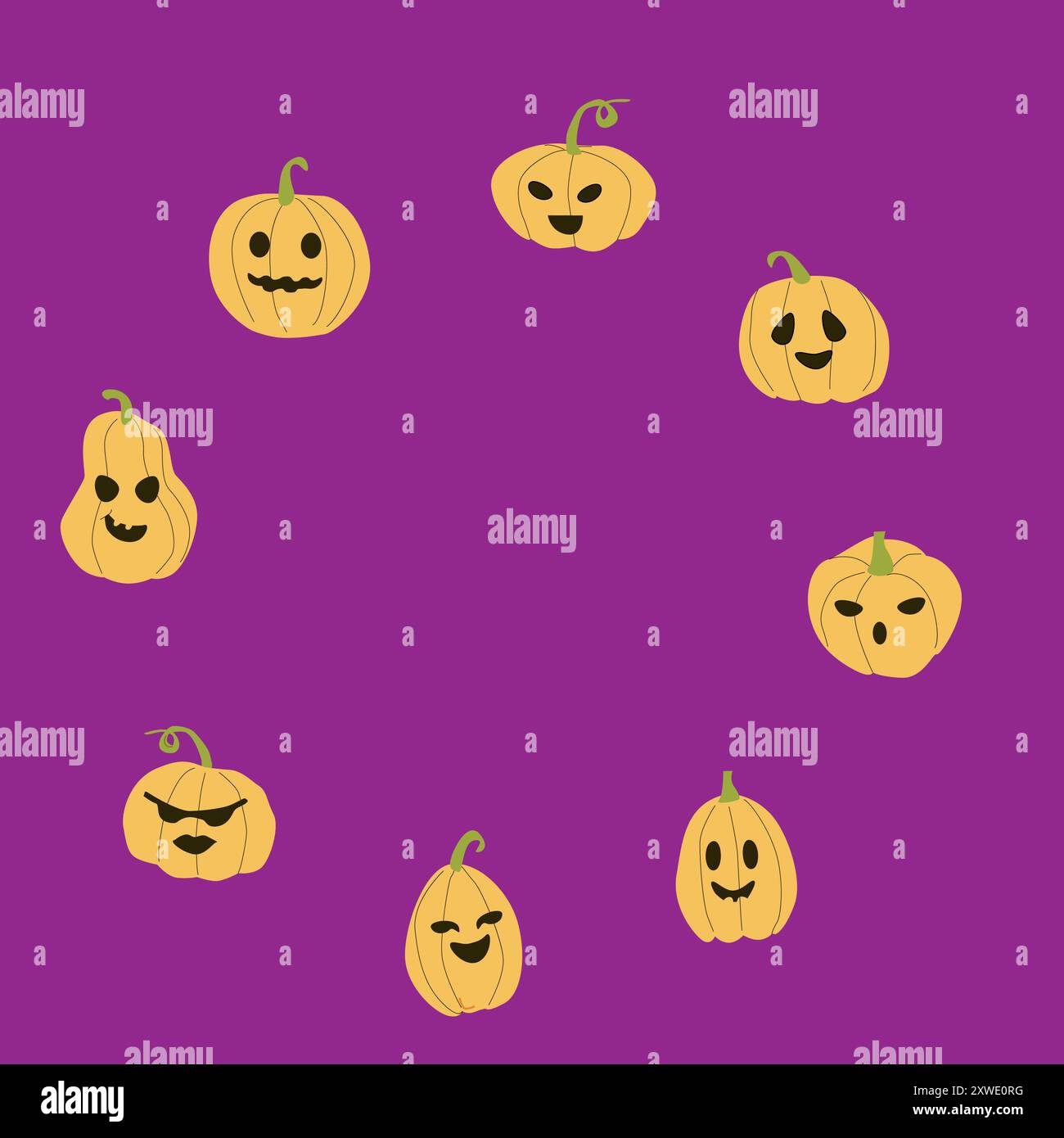Halloween süßer Rahmen oder Rahmen mit lustigen Charakteren, Pumkins kindliches Design. Stock Vektor