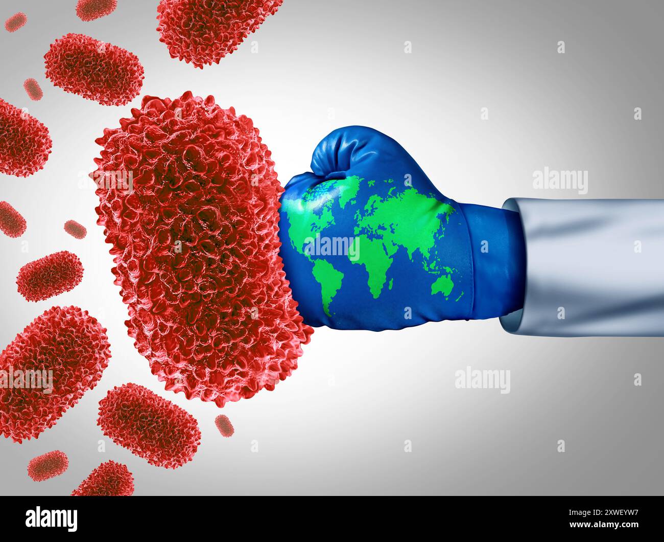 MPOX Virus Global Emergency Virus Impfstoff und virale Pandemie medizinische Kampf und Krankheitskontrolle als Arzt bekämpfen eine Gruppe von ansteckenden Krankheitserregern Zelle Stockfoto